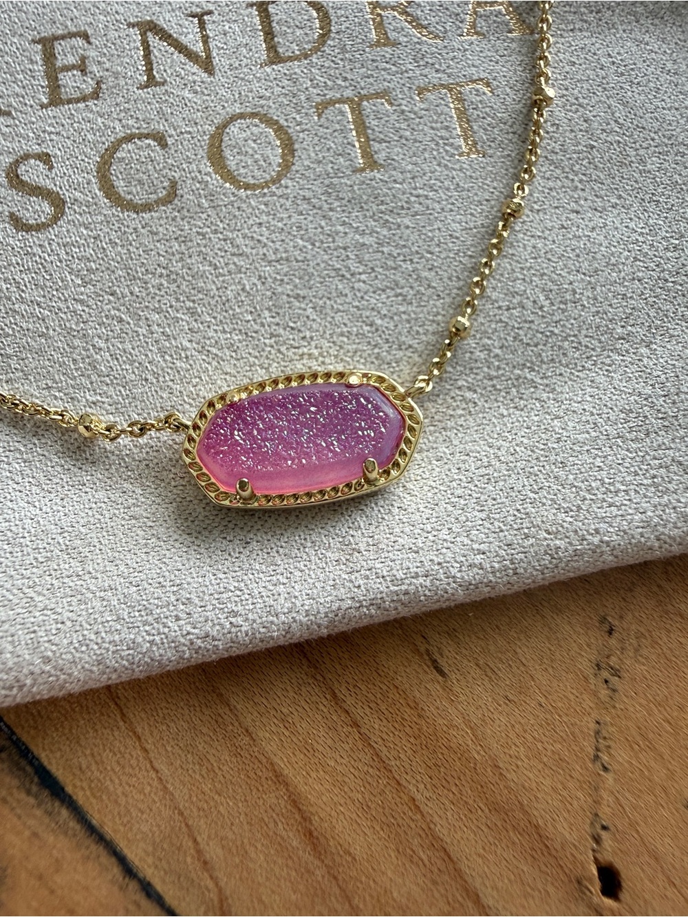 Kendra Scott Pink Drusy Necklace in Gold-Tone